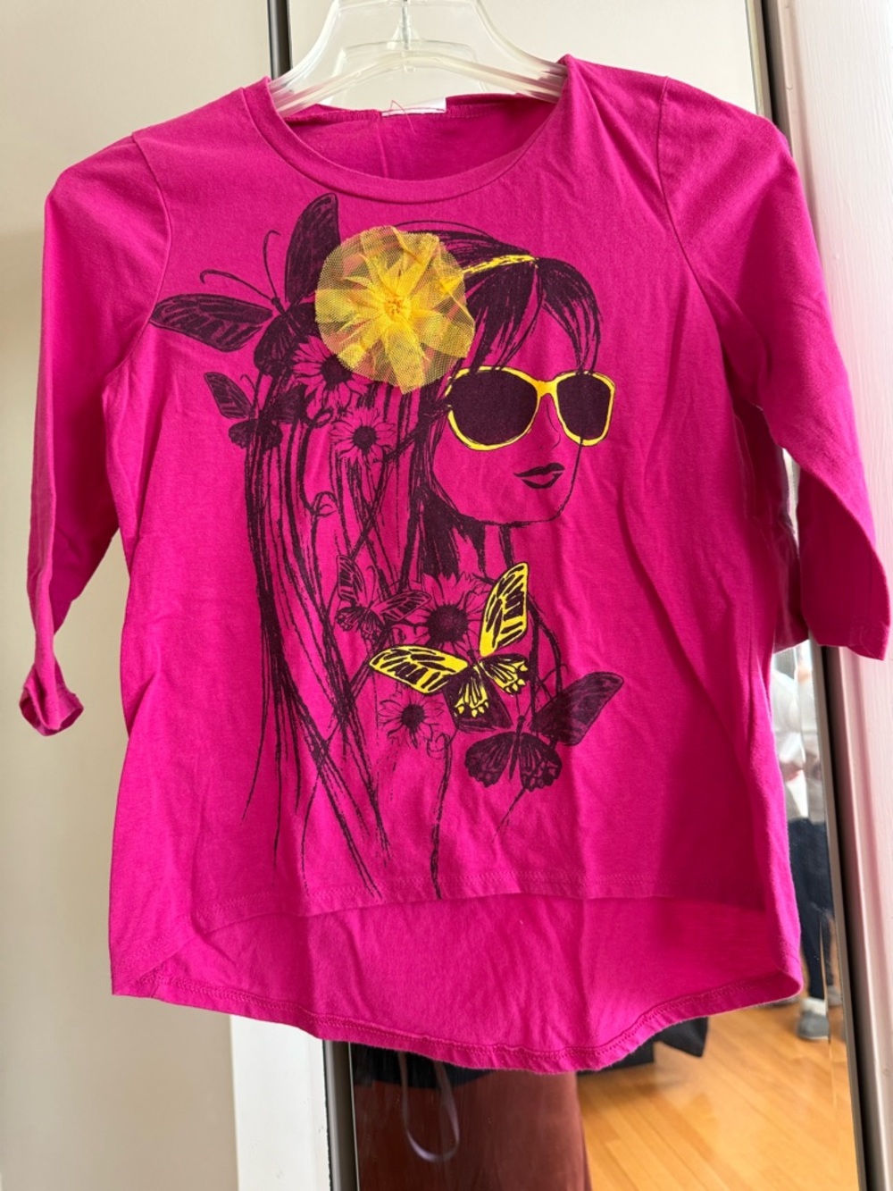 Belle Du Jour Hot Pink Long Sleeve Tee with Yellow Accents